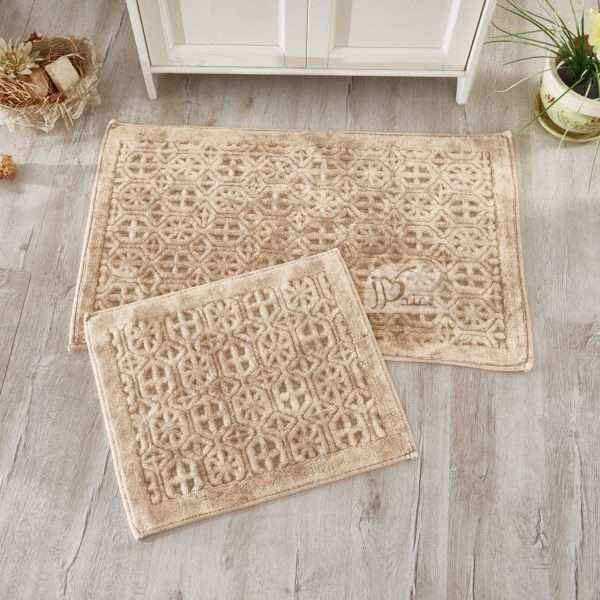 Rectangle 100% Cotton Retro 2 piece Bath Rug Set, Beige