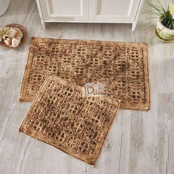 Rectangle 100% Cotton Retro 2 piece Bath Rug Set, Brown