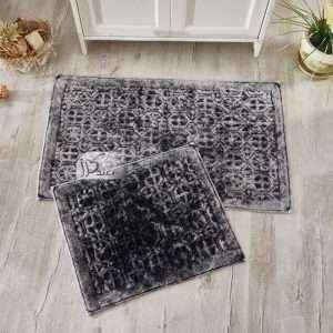 Rectangle 100% Cotton Retro 2 piece Bath Rug Set, Gray