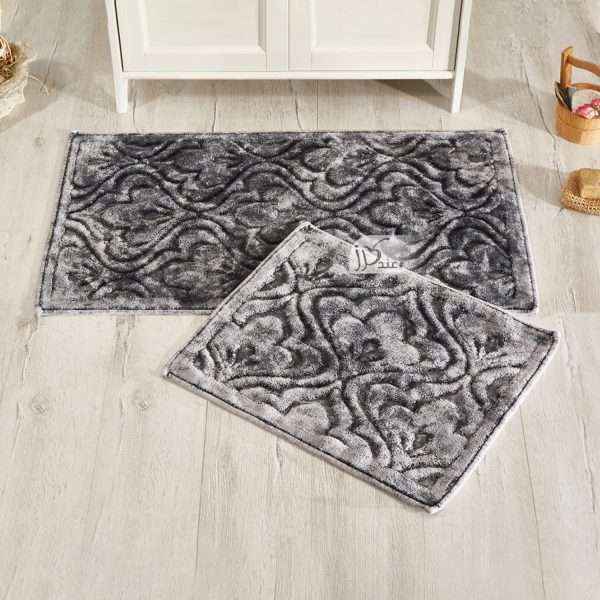 Rectangle 100% Cotton Retro 2 piece Bath Rug Set Gray