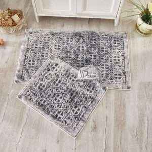Rectangle 100% Cotton Retro 2 piece Bath Rug Set, Light Gray