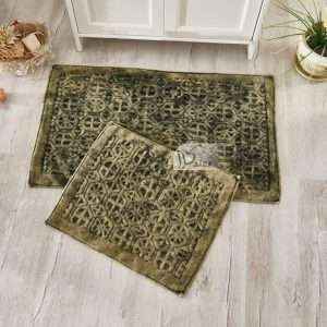 Rectangle 100% Cotton Retro 2 piece Bath Rug Set, Olive