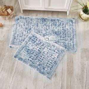 Rectangle 100% Cotton Retro 2 piece Bath Rug Set, sky