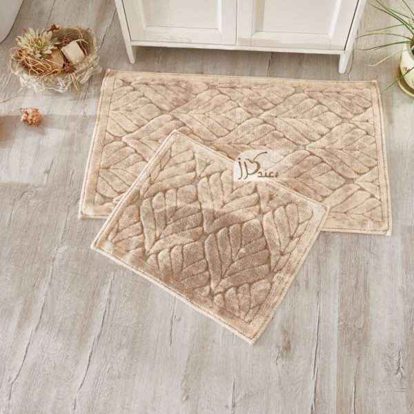 Rectangular 100% Cotton Retro 2 piece Bath Rug Set, Beige