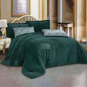 طقم لحاف شتوي فرو محفر مجوز 6 قطع، أخضر