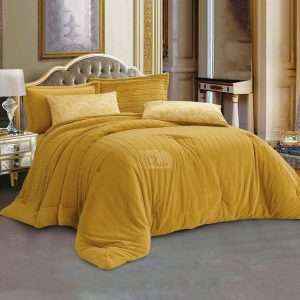 طقم لحاف شتوي فرو محفر مجوز 6 قطع، أصفر