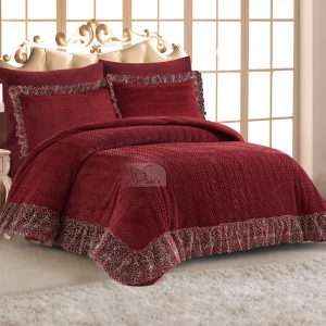 Fur Winter Embroidered King Size 6 PCS, Burgundy