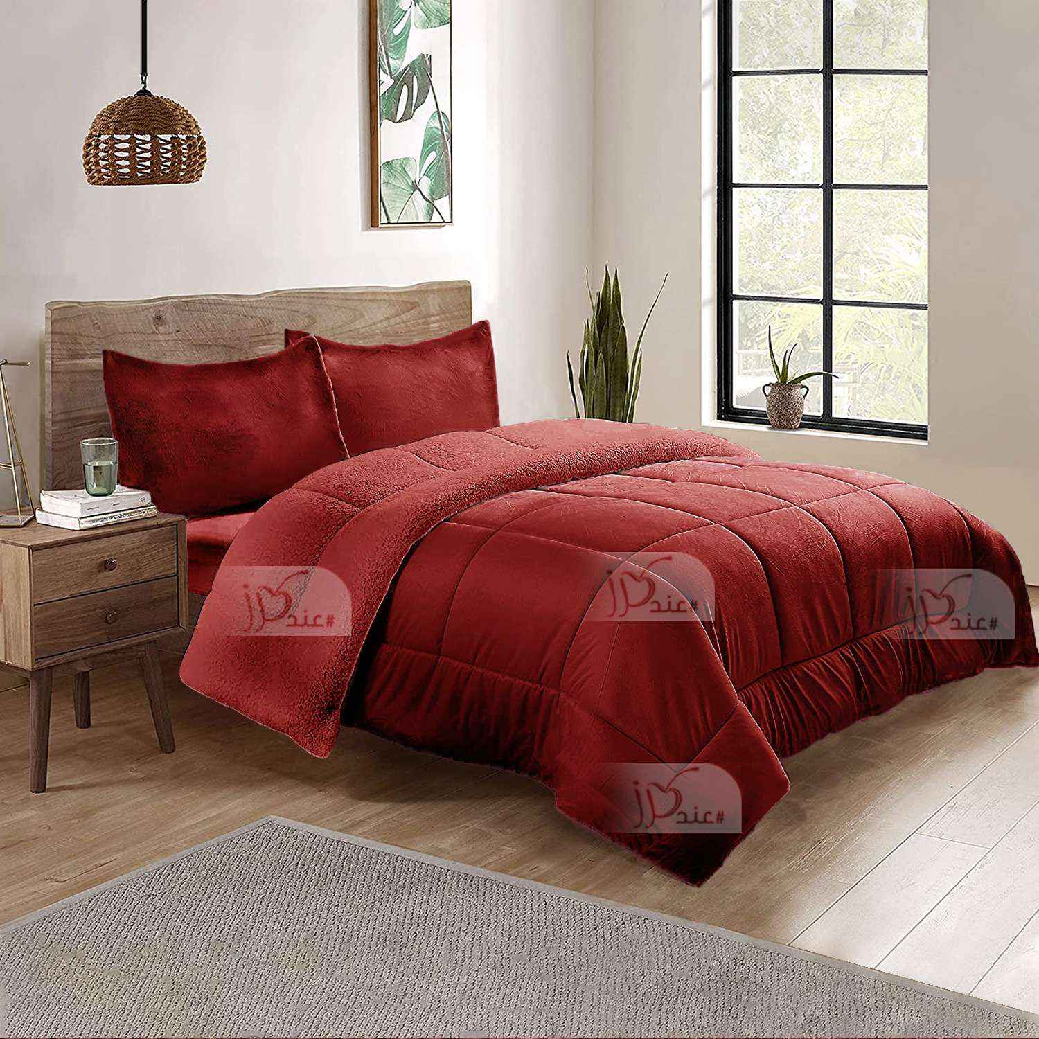 Cozy Plush Comforter Single 3Pieces Set, Burgundy Karaz