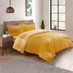 Sherpa-Cozy Plush Comforter Set, Mustered Yellow