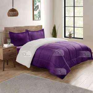 طقم لحاف مخمل شتوي مفرد/مفرد ونص 3 قطع، بنفسجي