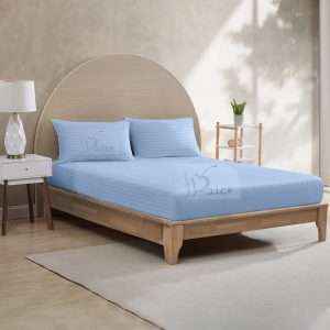 طقم شرشف سرير مطاط مخطط أزرق