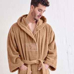 روب حمّام مع طاقيّة قُطن مصري، عسلي