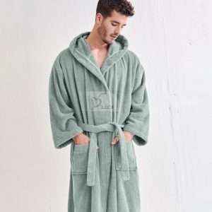 Hooded Unisex Bathrobe 100% Egyptian Cotton, Mint Green