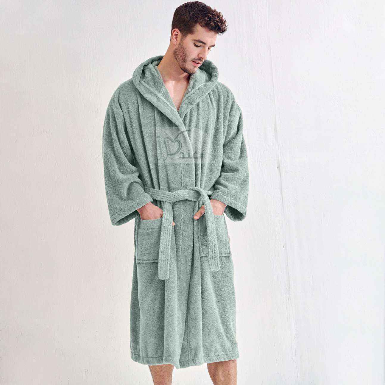 Hooded Unisex Bathrobe 100 Egyptian Cotton Mint Green Karaz