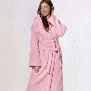 Hooded Unisex Bathrobe 100% Egyptian Cotton Plush Pink