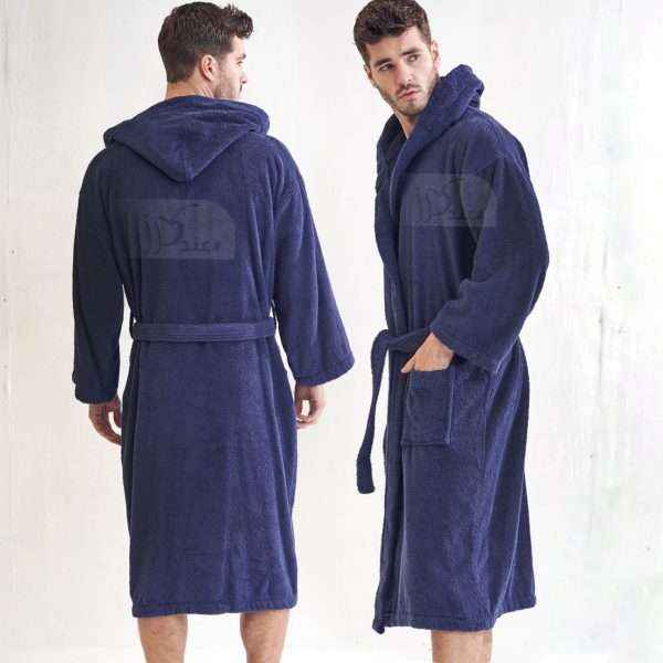 Hooded Unisex Bathrobe 100% Egyptian Cotton, Navy Blue