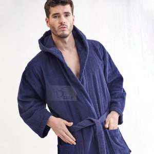 روب حمّام مع طاقيّة قُطن مصري، كحلي