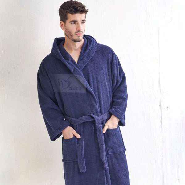 Hooded Unisex Bathrobe 100% Egyptian Cotton, Navy Blue