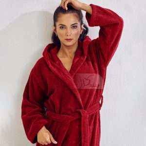 روب حمّام مع طاقيّة قُطن مصري، خمري