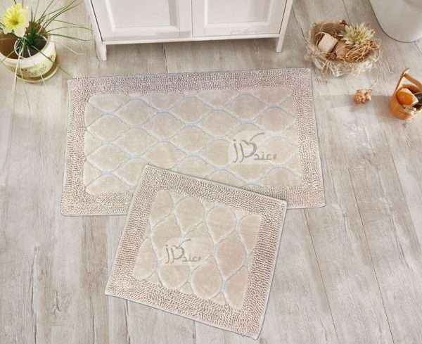 Rectangular 100% Cotton 2 piece Bath Rug Set, Beige