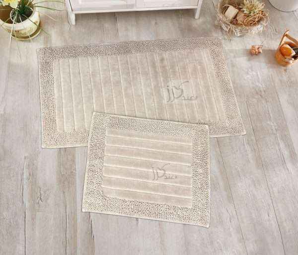 Rectangular 100% Cotton 2 piece Bath Rug Set, Beige