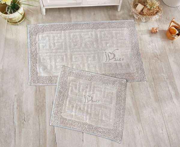 Turkish Greek Key Rectangle 100% Cotton Bath Rug Set ( 2 piece )