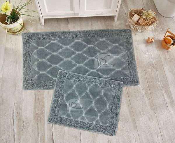 Rectangular 100% Cotton 2 piece Bath Rug Set, Gray