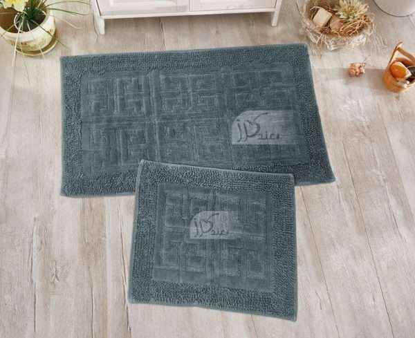 Turkish Greek Key Rectangle 100% Cotton Bath Rug Set ( 2 piece )