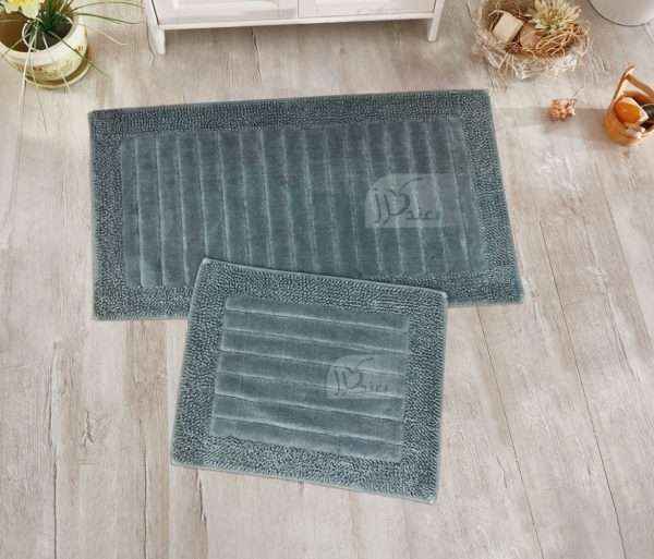 Rectangular 100% Cotton 2 piece Bath Rug Set, Gray
