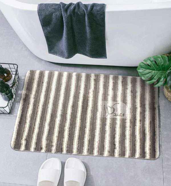 Striped Waterproof Bath Mat Soft Polyester Absorbent Anti-Slip (60X90cm)