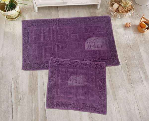 Turkish Greek Key Rectangle 100% Cotton Bath Rug Set ( 2 piece )