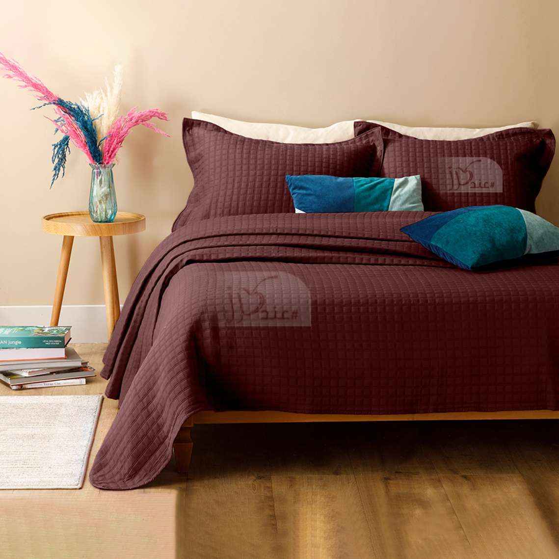 طقم مفرش سرير صيفي مضغوط مفرد ونص قطعتين، بنّي