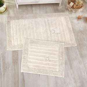 Rectangular 100% Cotton 2 piece Bath Rug Set, Creamy