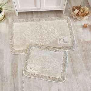 Rectangular 100% Cotton 2 piece Bath Rug Set, Beige