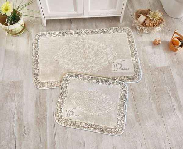 Rectangular 100% Cotton 2 piece Bath Rug Set, Beige