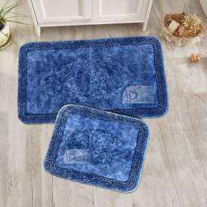 Rectangular 100% Cotton 2 piece Bath Rug Set, Blue
