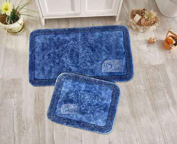 Rectangular 100% Cotton 2 piece Bath Rug Set, Blue