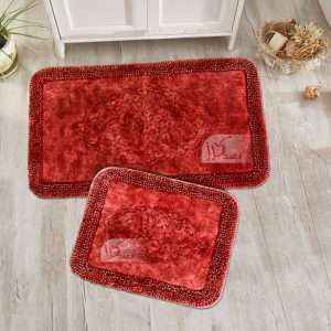 Rectangular 100% Cotton 2 piece Bath Rug Set, Red