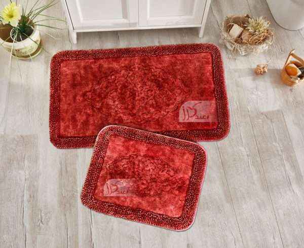 Rectangular 100% Cotton 2 piece Bath Rug Set, Red
