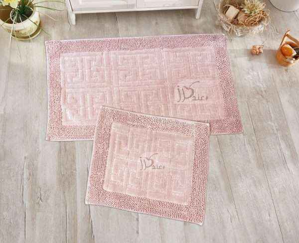 Turkish Greek Key Rectangle 100% Cotton Bath Rug Set ( 2 piece )