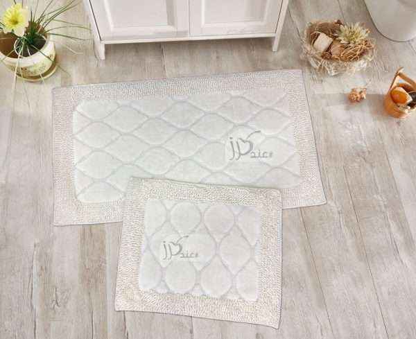 Rectangular 100% Cotton 2 piece Bath Rug Set, White