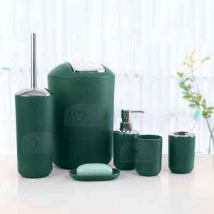 طقم إكسسوارات حمام بلاستيك 6 قطع، أخضر زمردي