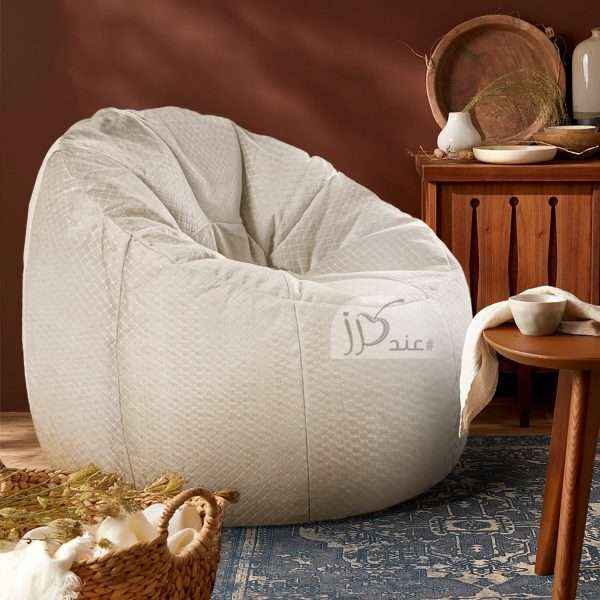 Velvet Textured Bean Bag Chair, Off-White