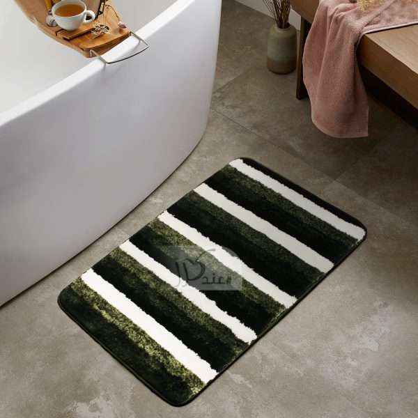 Striped Waterproof Bath Mat Soft Polyester Absorbent Anti-Slip (50X80cm)