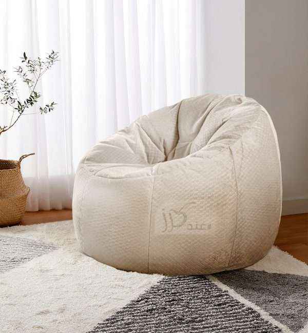 Velvet Textured Bean Bag Chair, Off-White