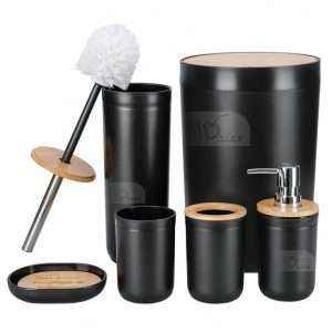 طقم إكسسوارات حمام بلاستيك مع بامبو 6 قطع