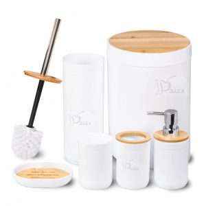 طقم إكسسوارات حمام بلاستيك مع بامبو 6 قطع