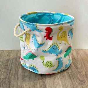 Cute Kid Cartoon Canvas Laundry Basket Foldable Organizer with Drawstring Handle, Toy collection Storage box, Dinosaur Design Canvas