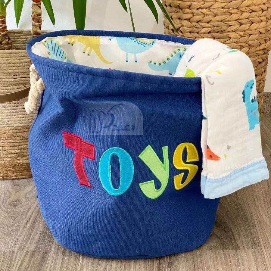 Cute Kid Canvas Laundry Basket Foldable Organizer with Drawstring Handle, Toy collection Storage box