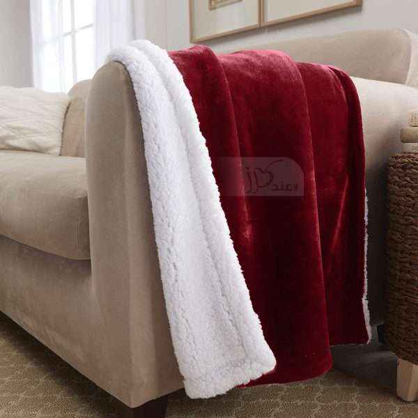 Fleece Reversible Plush Double Blanket, Burgundy